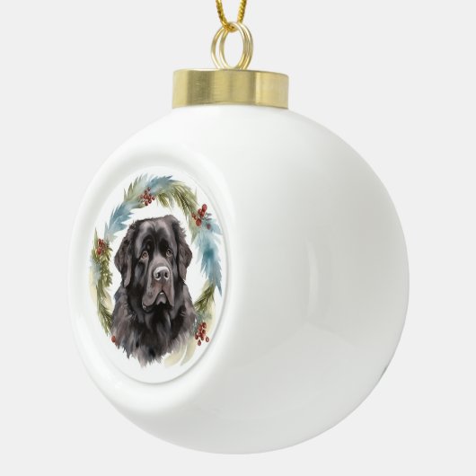 Newfoundland Kerstkrans Feestelijke Pup Keramische Bal Ornament (Rechts)