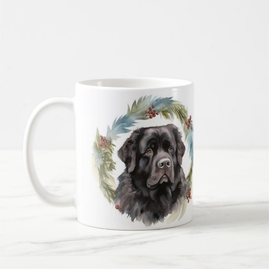Newfoundland Kerstkrans Feestelijke Pup Koffiemok (Links)