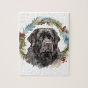 Newfoundland Kerstkrans Feestelijke Pup Legpuzzel