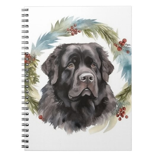 Newfoundland Kerstkrans Feestelijke Pup Notitieboek (Voorkant)