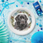 Newfoundland Kerstkrans Feestelijke Pup Papieren Bordje (Feest)