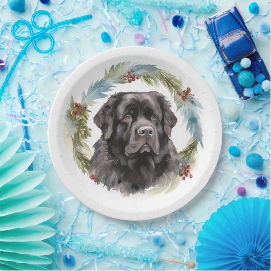 Newfoundland Kerstkrans Feestelijke Pup Papieren Bordje (Feest)