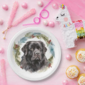 Newfoundland Kerstkrans Feestelijke Pup Papieren Bordje (Feest)