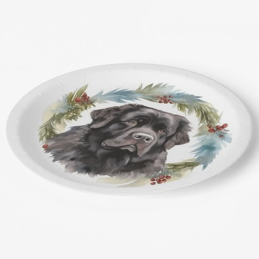 Newfoundland Kerstkrans Feestelijke Pup Papieren Bordje (Gekanteld)