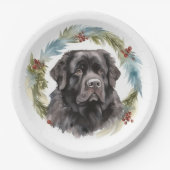 Newfoundland Kerstkrans Feestelijke Pup Papieren Bordje (Voorkant)