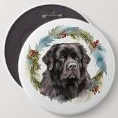 Newfoundland Kerstkrans Feestelijke Pup Ronde Button 6,0 Cm (Voorkant /achterkant)