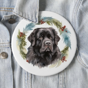 Newfoundland Kerstkrans Feestelijke Pup Ronde Button 6,0 Cm