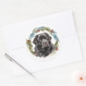 Newfoundland Kerstkrans Feestelijke Pup Ronde Sticker (Envelop)