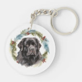 Newfoundland Kerstkrans Feestelijke Pup Sleutelhanger (Achterkant)