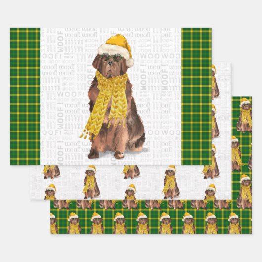 Newfoundland Kerstmis Dog Green Play Holiday Inpakpapier Vel (Set)