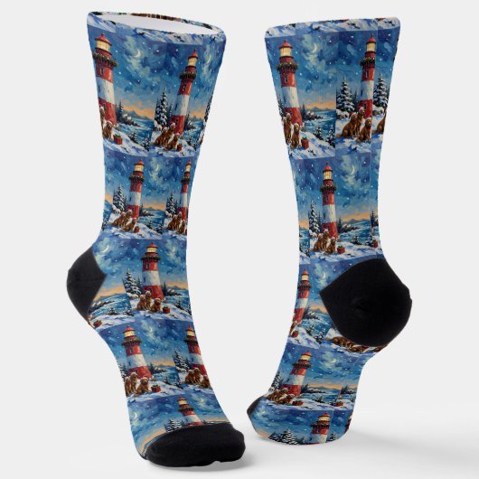 Newfoundland Kerstmis Vuurtoren Vakantie Sokken (Gebogen)