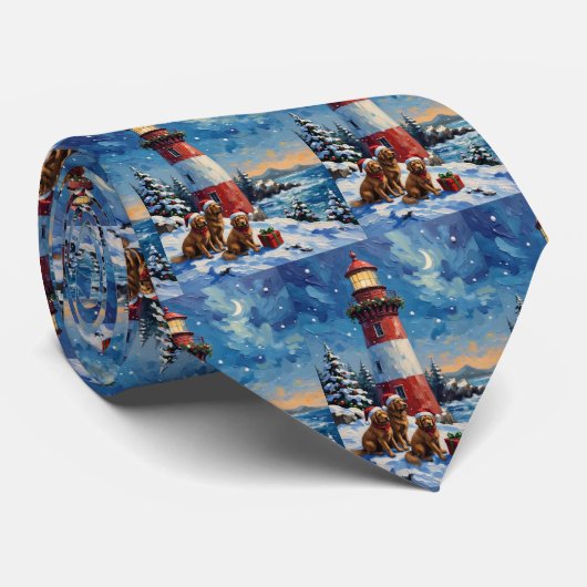 Newfoundland Kerstmis Vuurtoren Vakantie Stropdas (Opgerold)