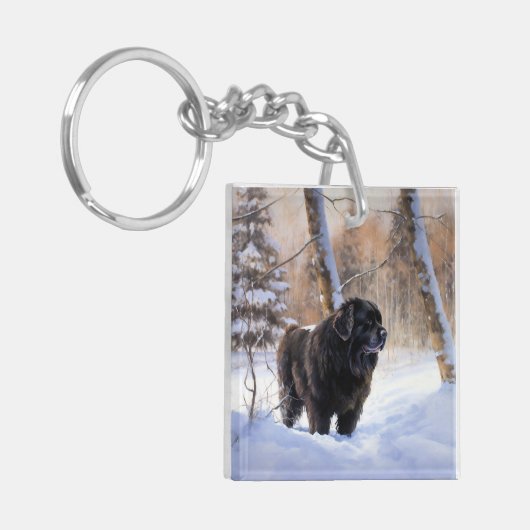Newfoundland laat het sneeuwen Kerstmis Sleutelhanger (Voorkant Links)