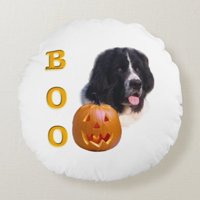 Newfoundland Landseer Halloween Boo Rond Kussen (Voorkant)