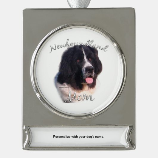 Newfoundland (landseer) Mam 2 Verzilverd Banner Ornament (Voorkant)