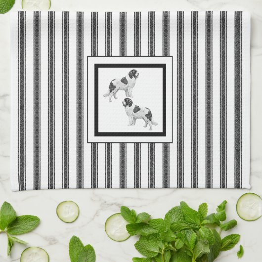 Newfoundland Landseer op zwart-witte streep Theedoek (Gevouwen)