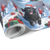 Newfoundland loopt in de sneeuw met kerst Pet Cadeaupapier (Rol Hoek)