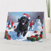Newfoundland loopt in de sneeuw met kerst Pet Kaart (Voorkant)