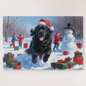 Newfoundland loopt in de sneeuw met kerst Pet Legpuzzel (Horizontaal)
