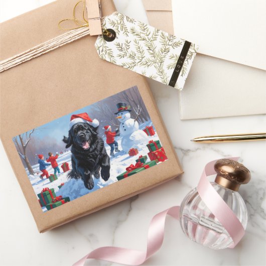 Newfoundland loopt in de sneeuw met kerst Pet Rechthoekige Sticker (Geschenken)