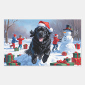 Newfoundland loopt in de sneeuw met kerst Pet Rechthoekige Sticker (Voorkant)