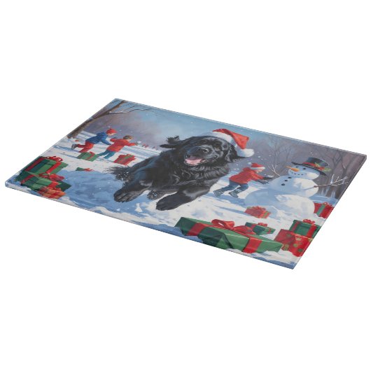 Newfoundland loopt in de sneeuw met kerst Pet Snijplank (Hoek)