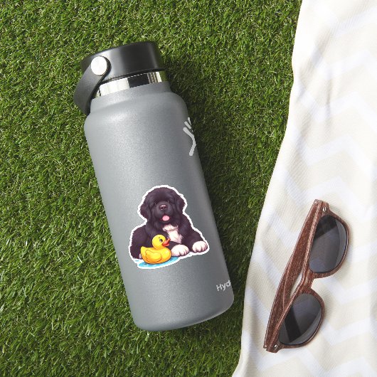 Newfoundland met een rubberen eend sticker (HydroFlask Insitu)