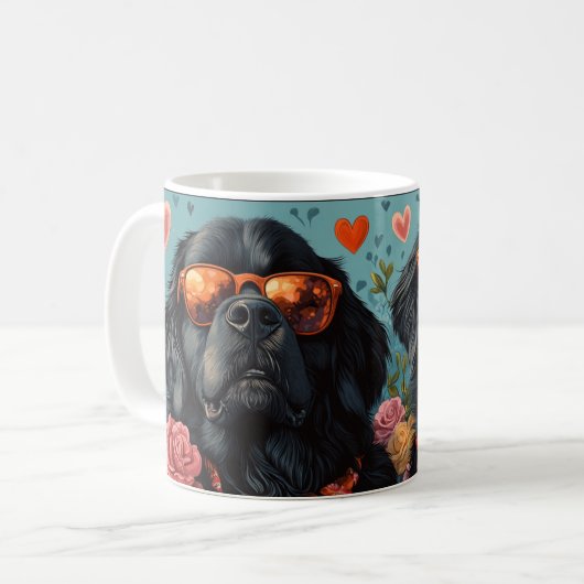 Newfoundland met Hartrozen Valentijnsdag Koffiemok (Voorkant links)