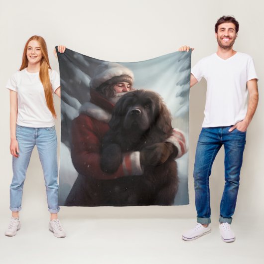 Newfoundland met Kerstman Festieve Kerstmis  Fleece Deken (In situ)