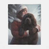 Newfoundland met Kerstman Festieve Kerstmis  Fleece Deken (Voorkant)
