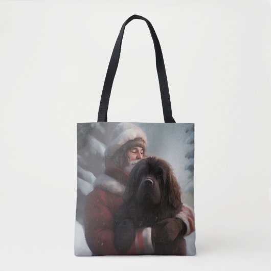 Newfoundland met Kerstman Festieve Kerstmis Tote Bag (Voorkant)