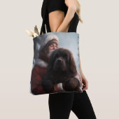 Newfoundland met Kerstman Festieve Kerstmis Tote Bag (Dichtbij)