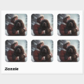 Newfoundland met Kerstman Festieve Kerstmis Vierkante Sticker (Vel)