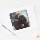 Newfoundland met Kerstman Festieve Kerstmis Vierkante Sticker (Envelop)
