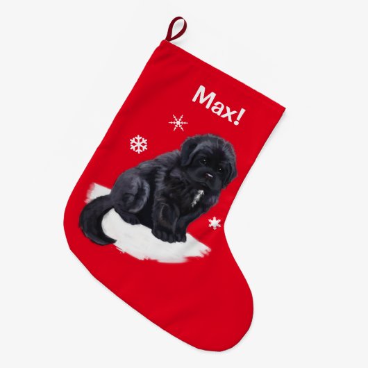 Newfoundland met kerstnaam  Red Grote Kerstsok (Voorkant (Hangend))