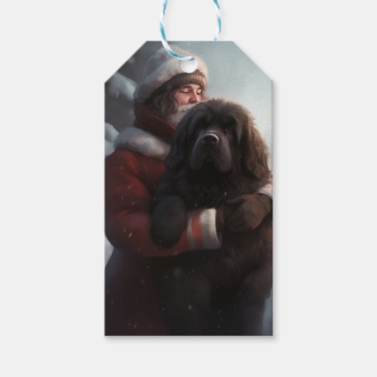 Newfoundland met Sinterklaas Feestelijke Kerstmis Cadeaulabel (Voorkant)