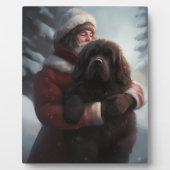 Newfoundland met Sinterklaas Feestelijke Kerstmis Fotoplaat (Voorkant)