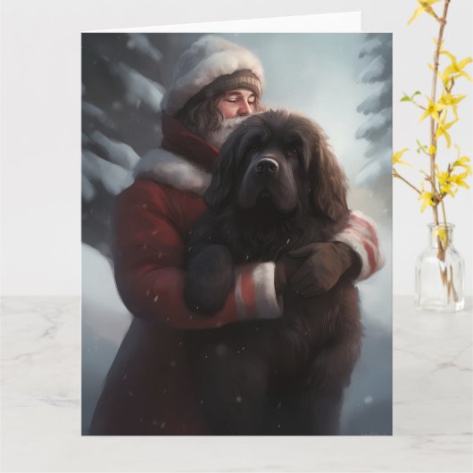 Newfoundland met Sinterklaas Feestelijke Kerstmis Kaart (Gele Bloem)