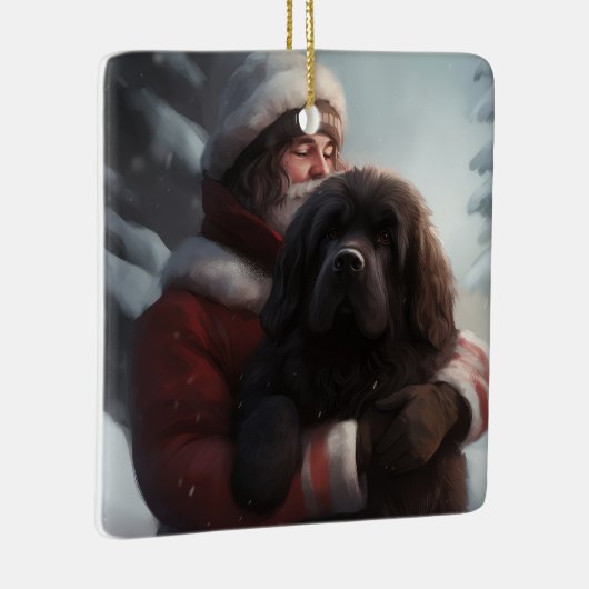 Newfoundland met Sinterklaas Feestelijke Kerstmis Keramisch Ornament (Rechts)