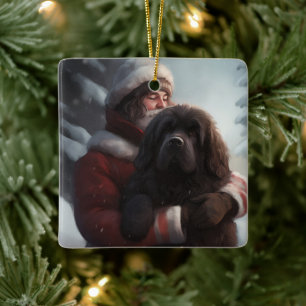 Newfoundland met Sinterklaas Feestelijke Kerstmis Keramisch Ornament