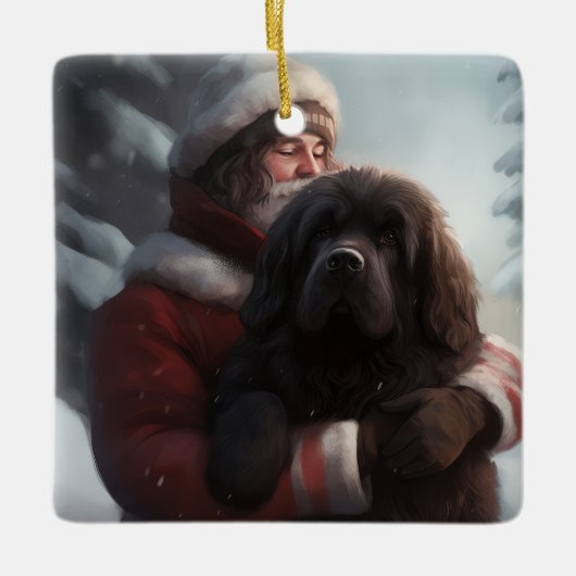 Newfoundland met Sinterklaas Feestelijke Kerstmis Keramisch Ornament (Voorkant)