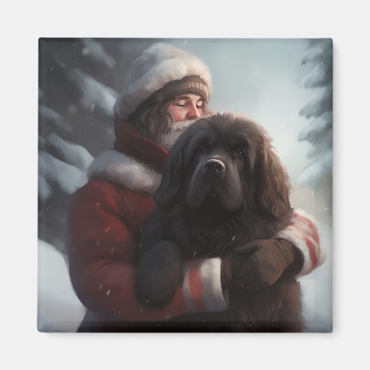 Newfoundland met Sinterklaas Feestelijke Kerstmis Magneet (Voorkant)