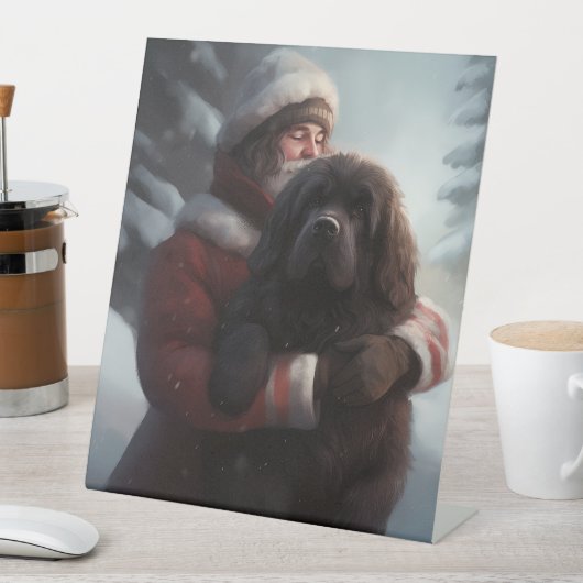 Newfoundland met Sinterklaas Feestelijke Kerstmis Reclamebord Met Voetstuk (Insitu)