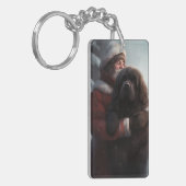 Newfoundland met Sinterklaas Feestelijke Kerstmis Sleutelhanger (Voorkant Links)