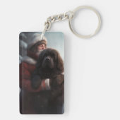 Newfoundland met Sinterklaas Feestelijke Kerstmis Sleutelhanger (achterkant)
