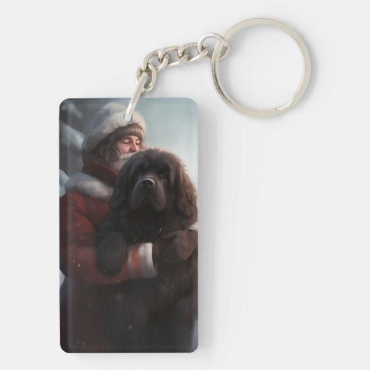 Newfoundland met Sinterklaas Feestelijke Kerstmis Sleutelhanger (achterkant)