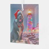 Newfoundland naast de vuurtoren van Kerstmis Glas Ornament (Voorkant links)