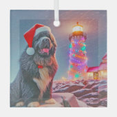 Newfoundland naast de vuurtoren van Kerstmis Glas Ornament (Voorkant)