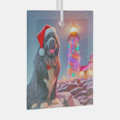 Newfoundland naast de vuurtoren van Kerstmis Glas Ornament (Voorkant Rechts)