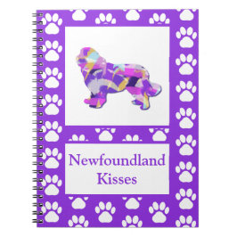 Newfoundland Newfie Dog Silhouette Paw Paarse PY & Notitieboek